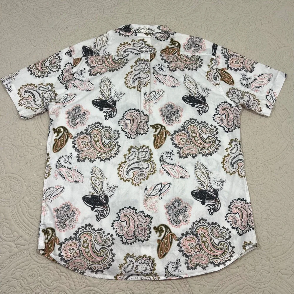 LEVIS STRAUS Men's Paisley‎ Shirt Sleeve Button Up All Over Print XL White Pink